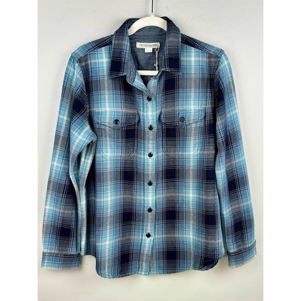 Outerknown Blanket Shirt Womens XS/S Blue Plaid Flannel Button-Up NWT